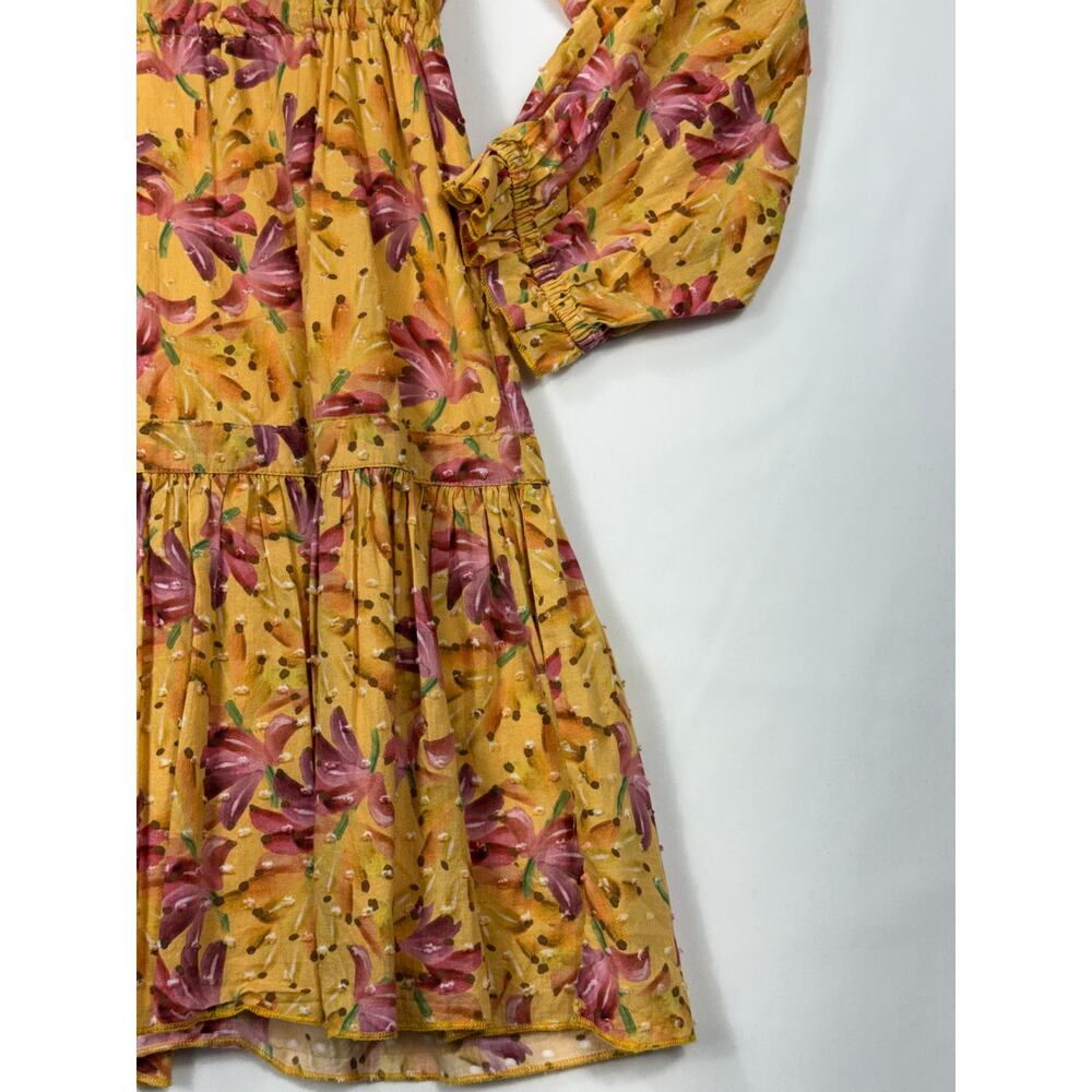 Farm Rio Banana Sunshine Mini Dress Sz M tiered skirt beaded tassel - Picture 4 of 13